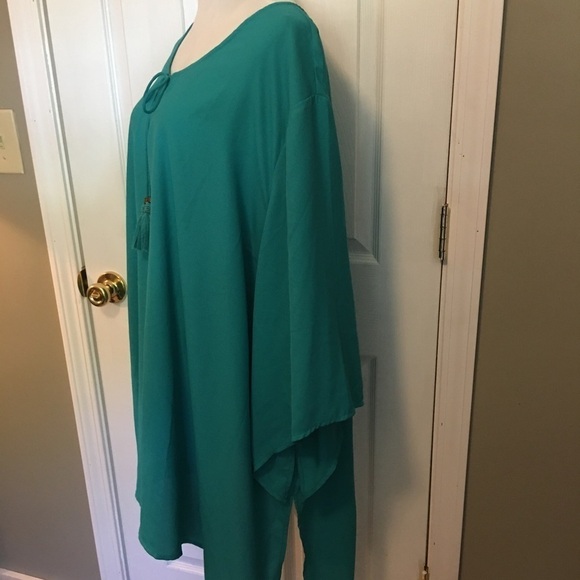 Catherine’s Lagenlook pullover long line top. Sz4X. Tassel tie in front. - Picture 5 of 11